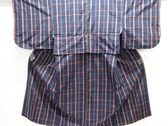 JAPANESE KIMONO / ANTIQUE ENSEMBLE KIMONO / SILK / YONEZAWA TSUMUGI / WOVEN GRID